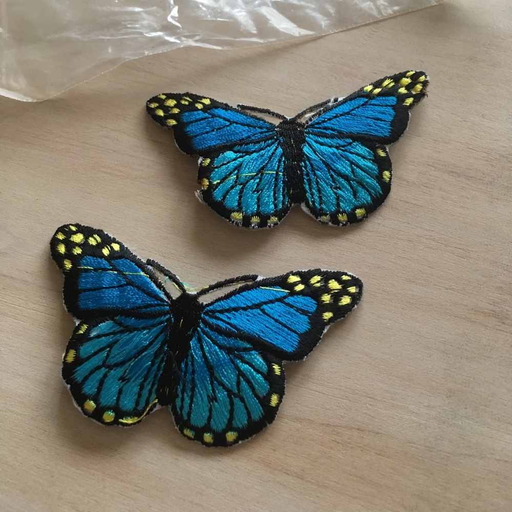 Pair of blue butterfly iron on patches